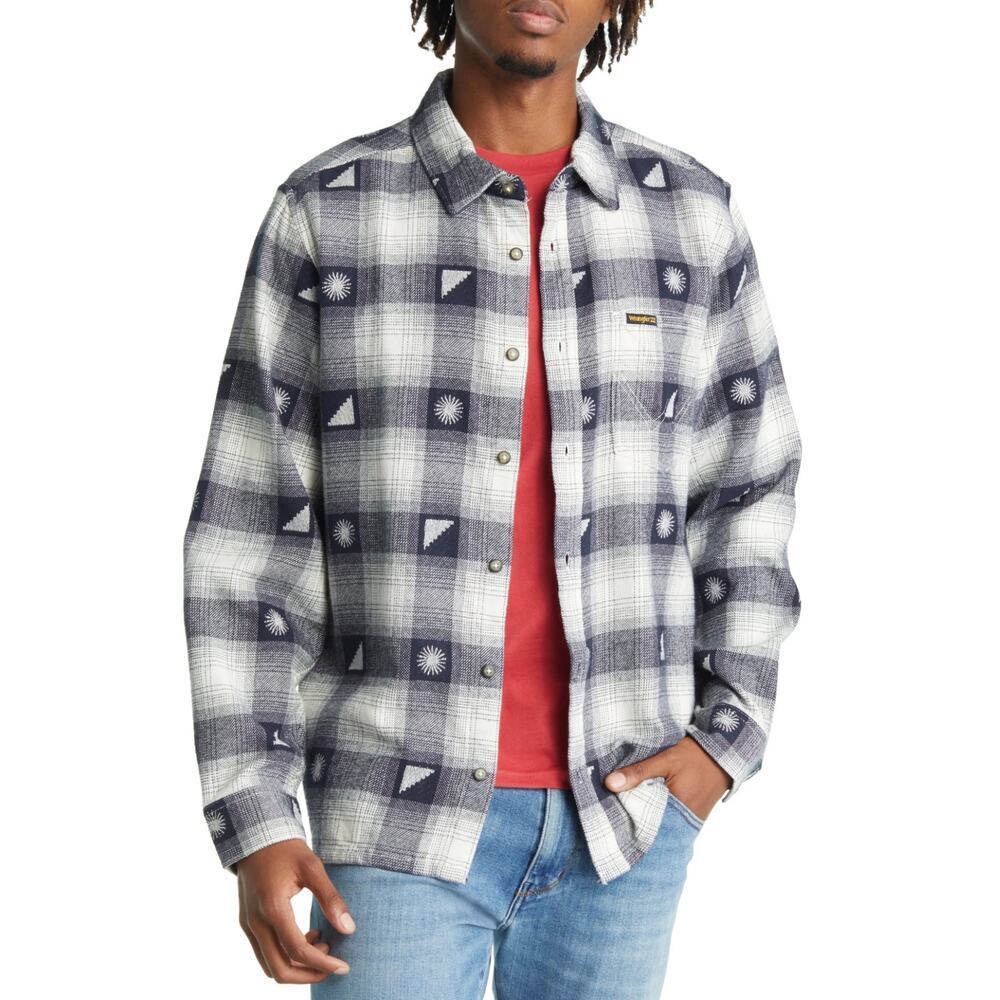 WRANGLER x BILLABONG Men’s Button Front Navy Geo Plaid Long Sleeve Top